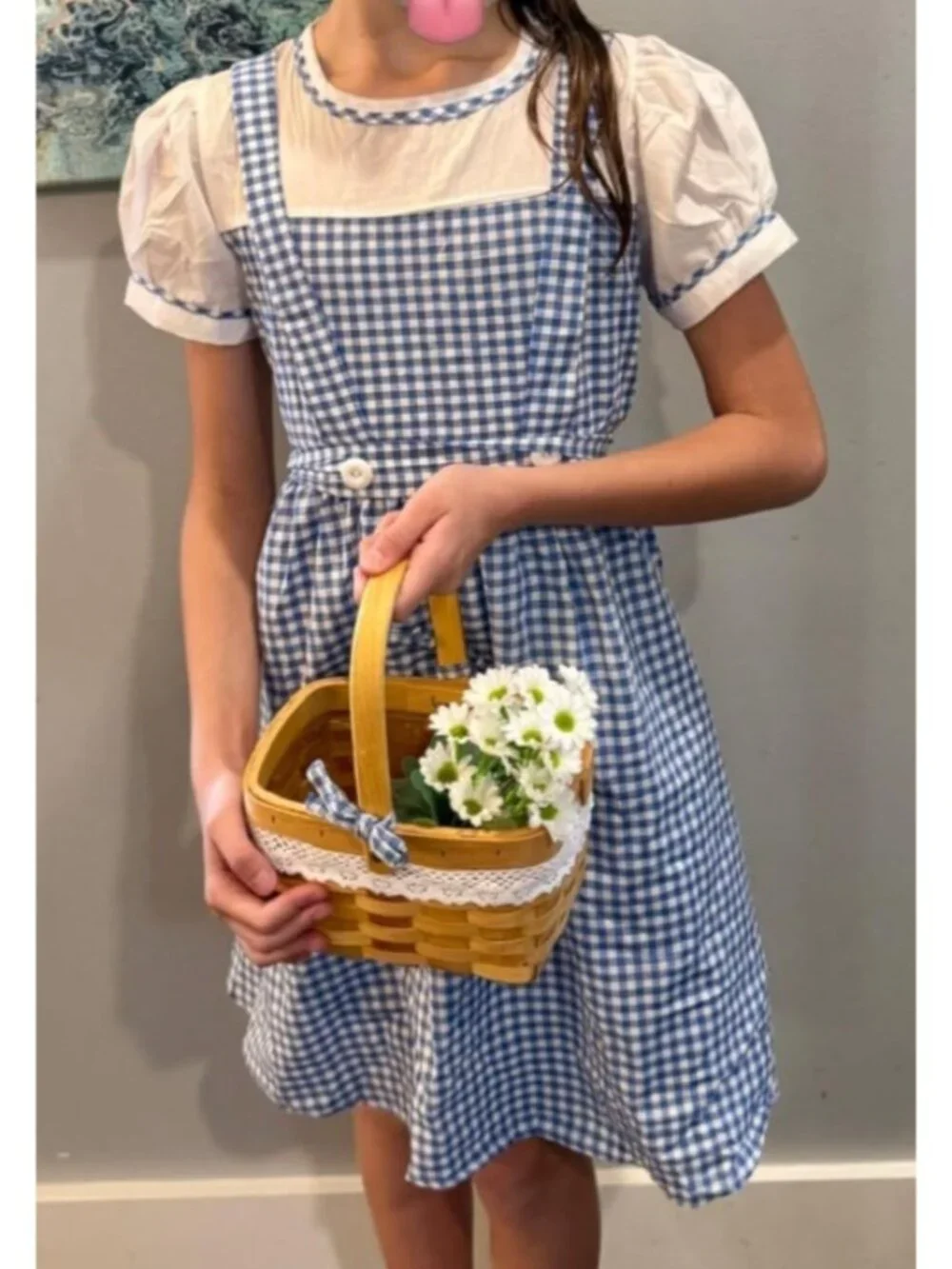 Girls（10-12 Years) Oz Blue Plaid Dress Set Halloween Costume Kids Cosplay
